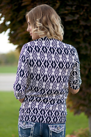 Lightweight Tribal Blazer - Navy/White