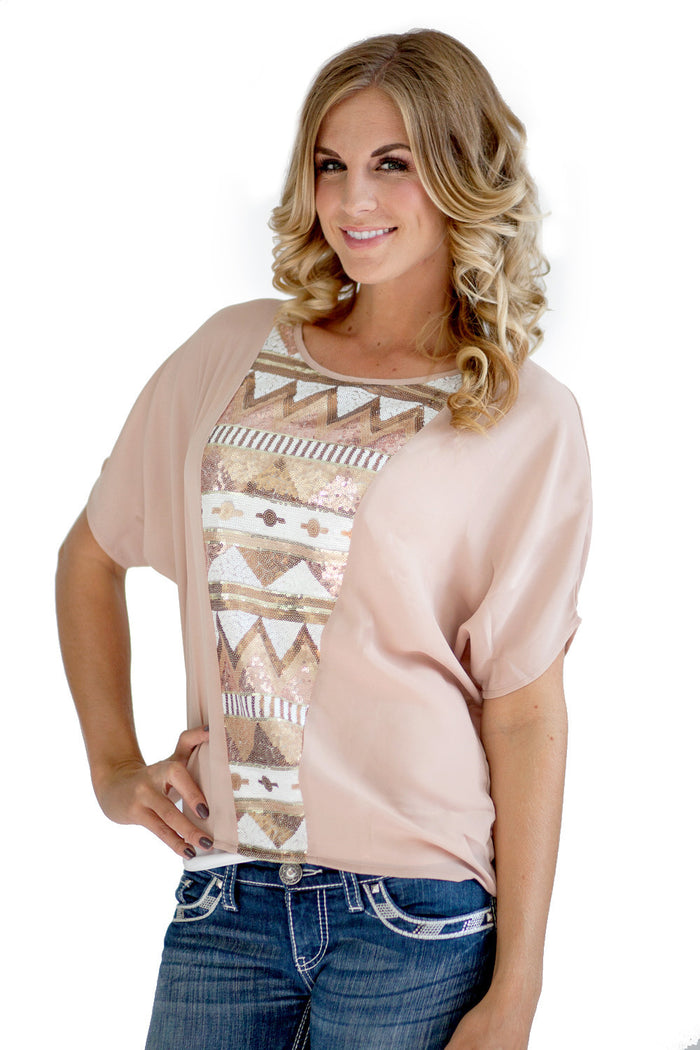 Tribal Sequins Blouse Beige