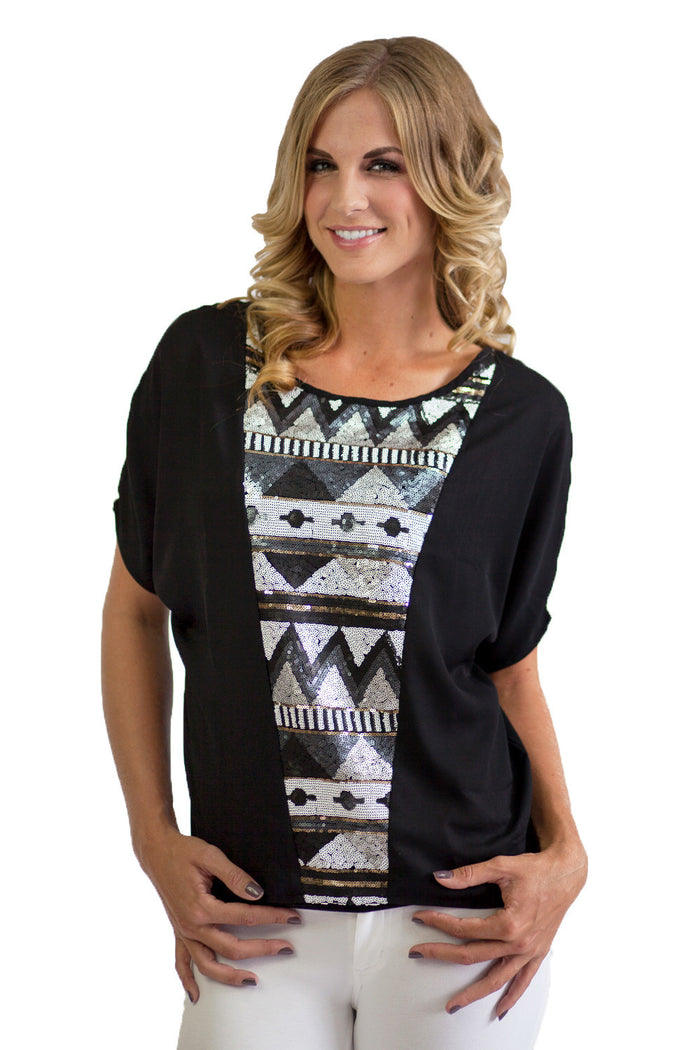 Tribal Sequins Blouse Black